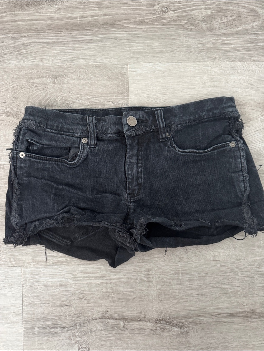Blank NYC Black Distressed Frayed Denim Shorts